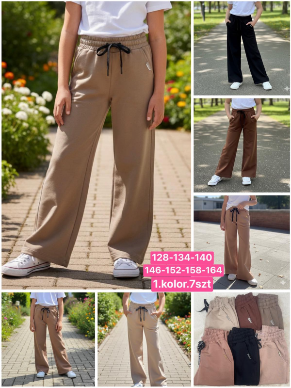 Spodnie dziewczęce Roz 128-164, 1 kolor Paczka 7 szt